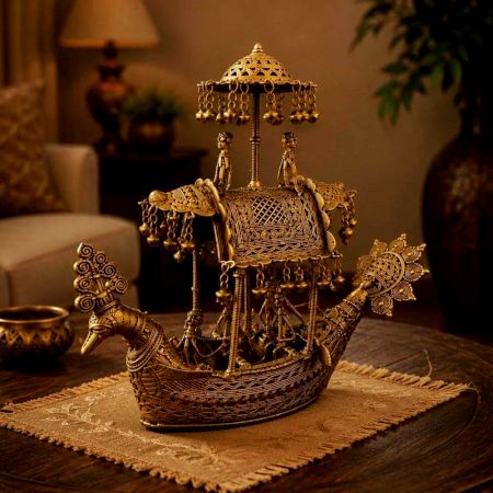 Handcrafted Brass Dhokra Tribal Boat with Musicians